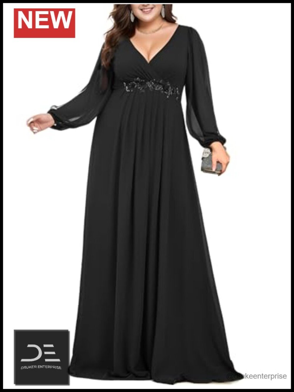 Ever-Pretty Plus Size Formal Mother of Bride Dress Long Slit Sleeve Chiffon Gown